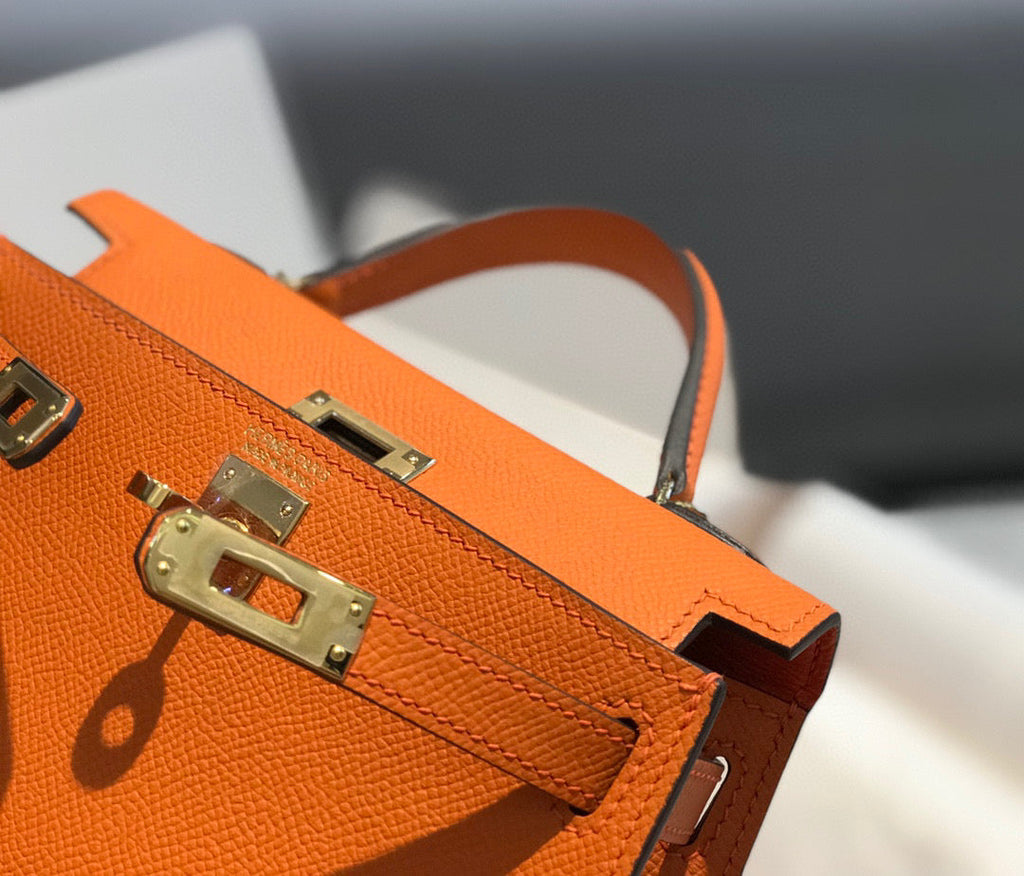 Hermes Kelly Mini 20 Orange Epsom Gold Hardware Bag