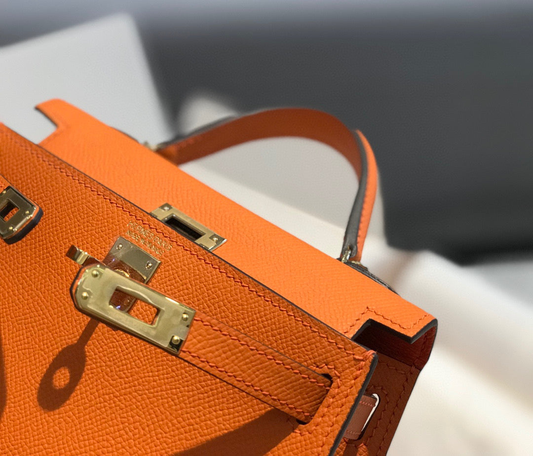Hermes Kelly Mini 20 Orange Epsom Gold Hardware Bag