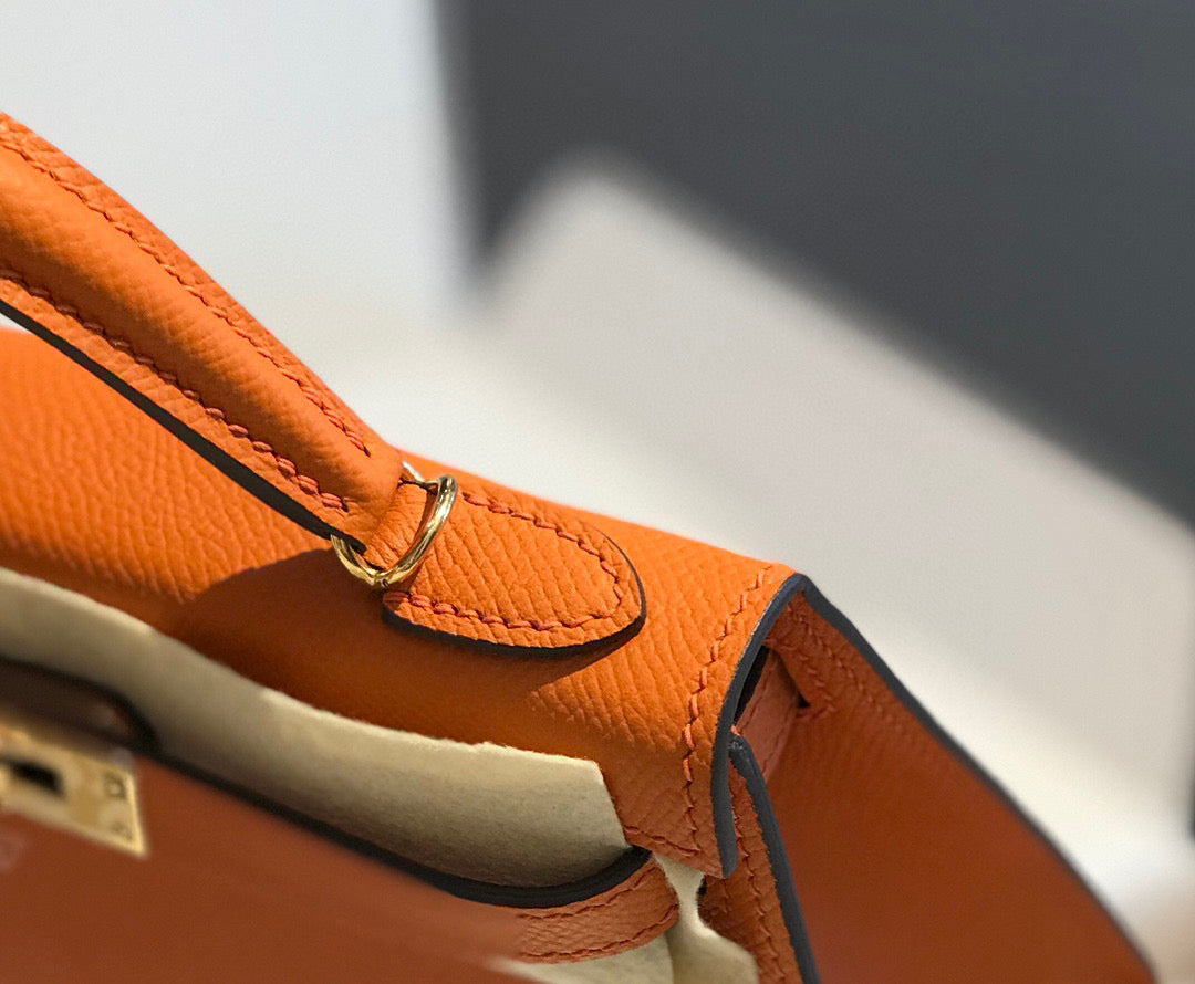 Hermes Kelly Mini 20 Orange Epsom Gold Hardware Bag