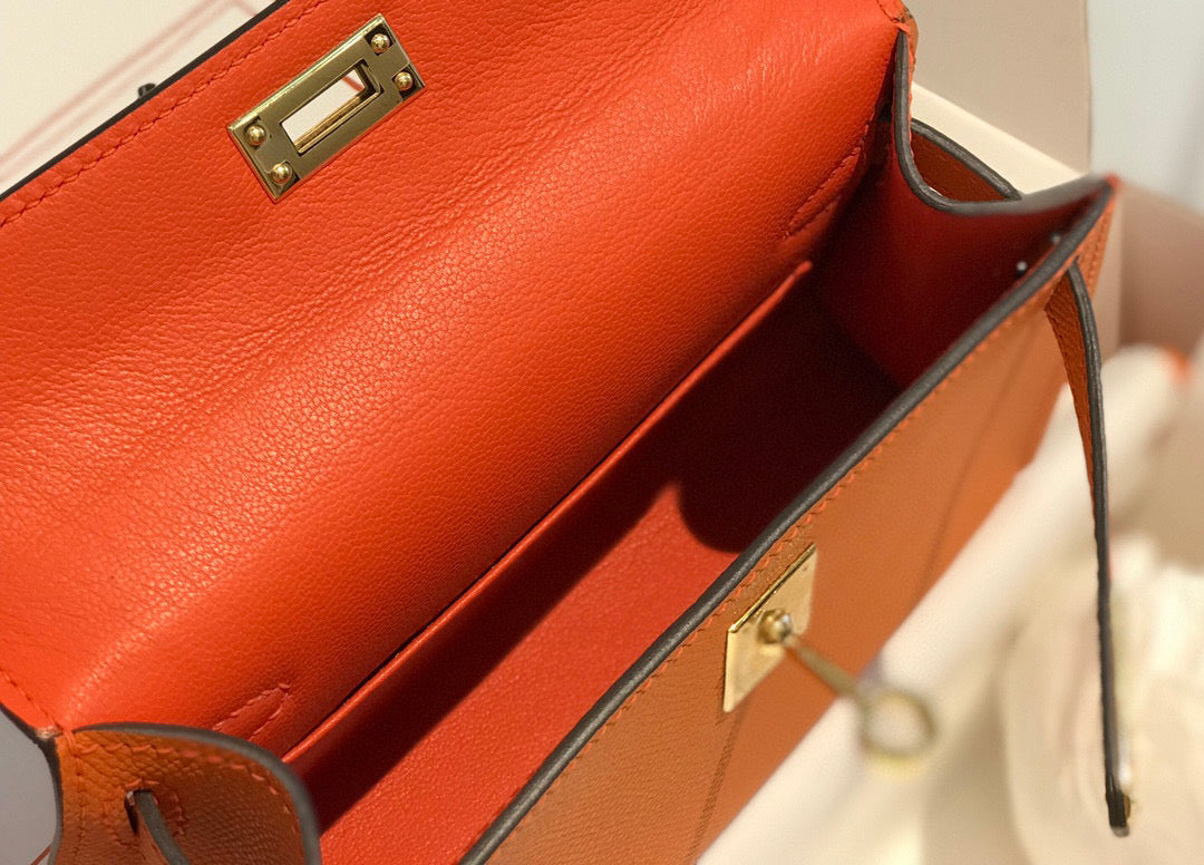 Hermes Kelly Mini 20 Orange Epsom Gold Hardware Bag