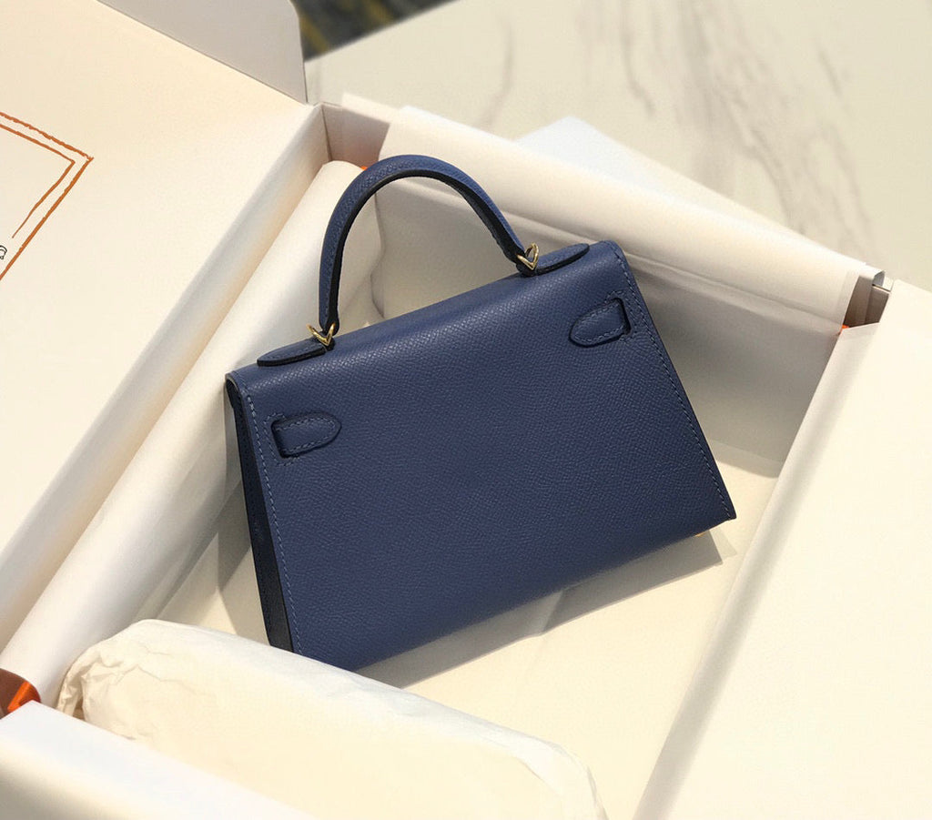 Hermes Kelly Mini 20 Denim Epsom Gold Hardware Bag