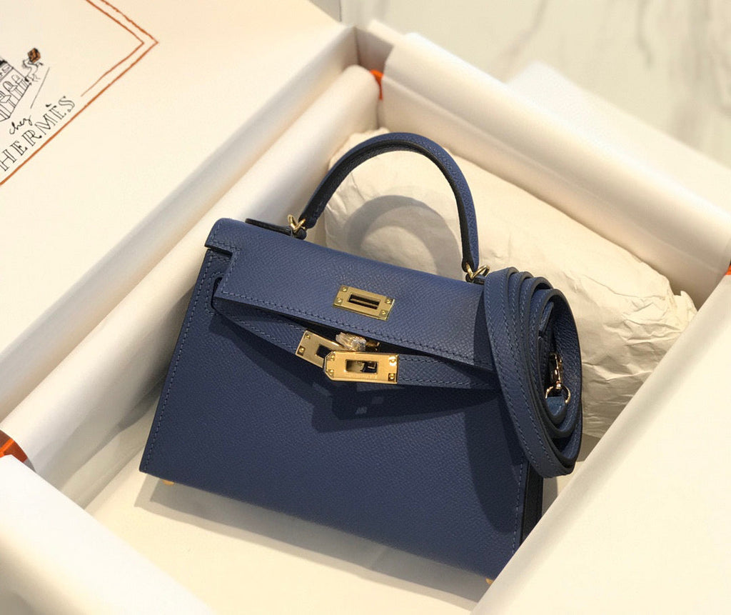 Hermes Kelly Mini 20 Denim Epsom Gold Hardware Bag