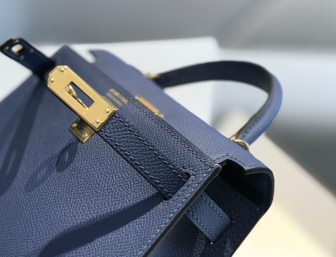 Hermes Kelly Mini 20 Denim Epsom Gold Hardware Bag