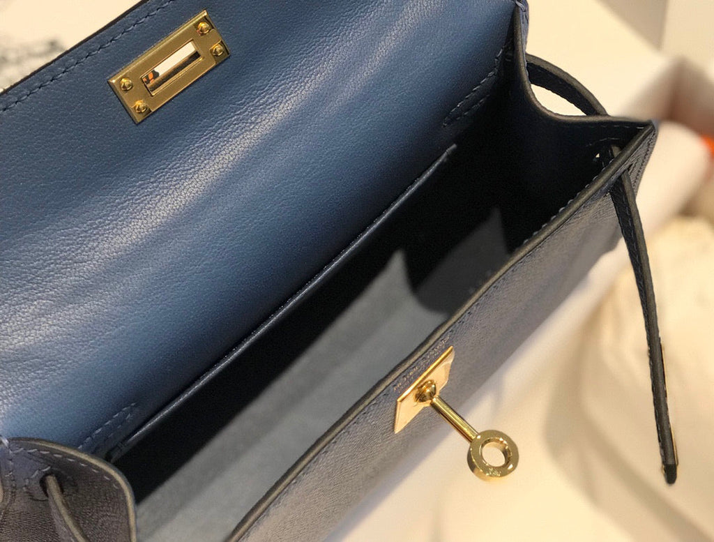 Hermes Kelly Mini 20 Denim Epsom Gold Hardware Bag