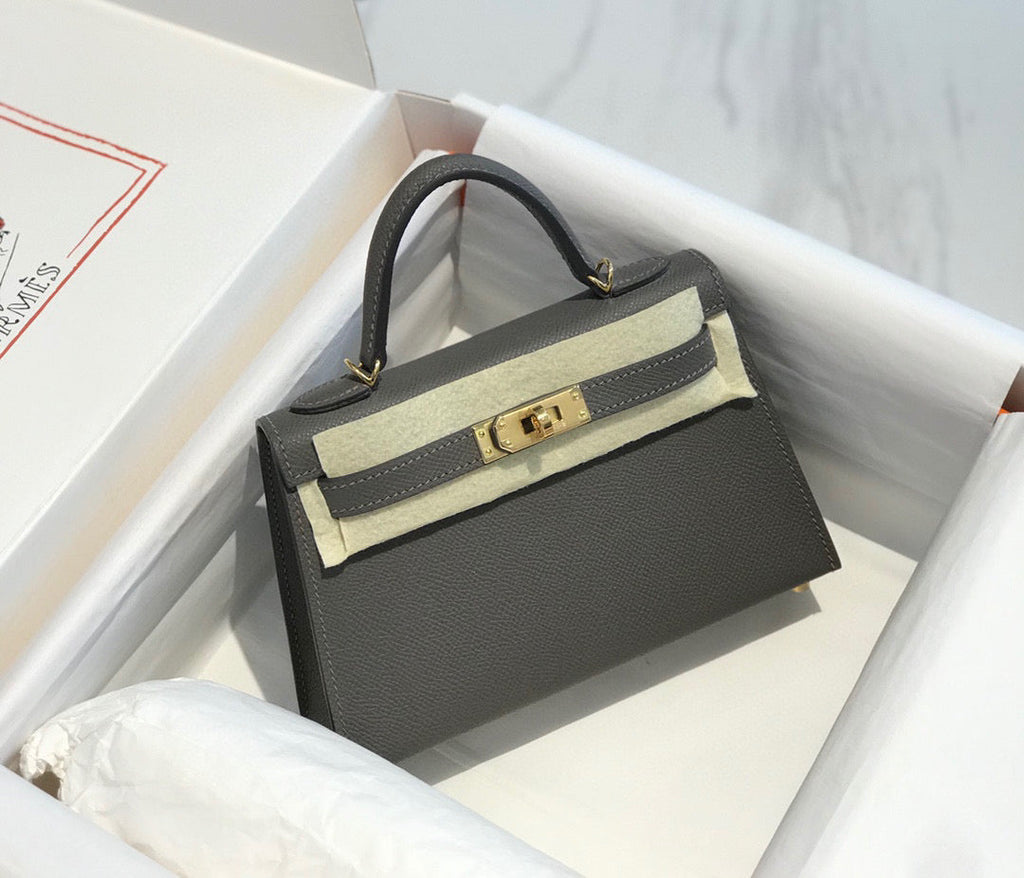 Hermes Kelly Mini 20 Dark Grey Epsom Gold Hardware Bag