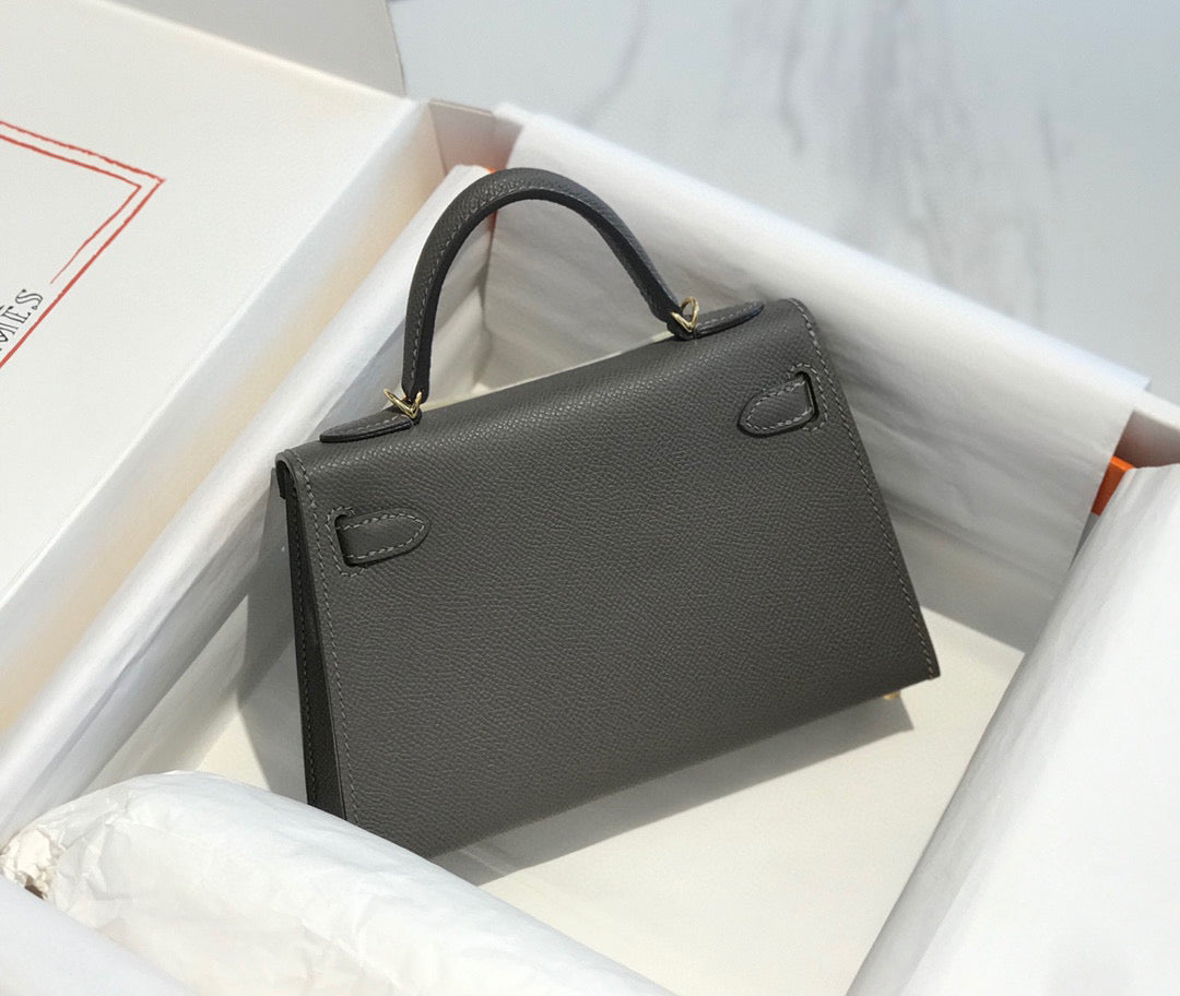 Hermes Kelly Mini 20 Dark Grey Epsom Gold Hardware Bag