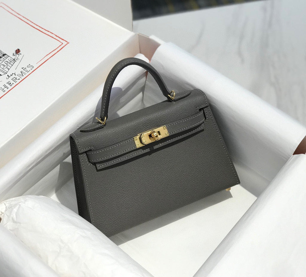 Hermes Kelly Mini 20 Dark Grey Epsom Gold Hardware Bag