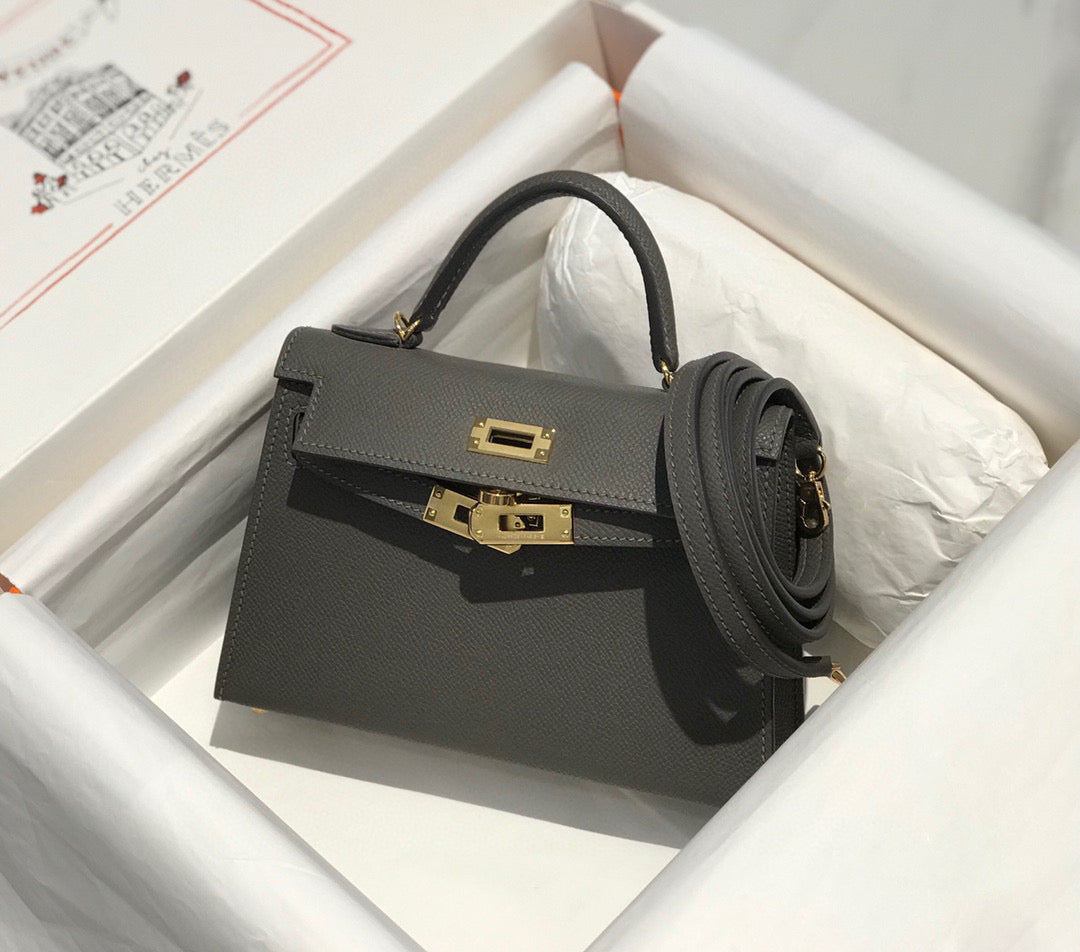 Hermes Kelly Mini 20 Dark Grey Epsom Gold Hardware Bag