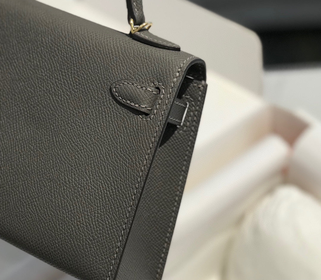 Hermes Kelly Mini 20 Dark Grey Epsom Gold Hardware Bag