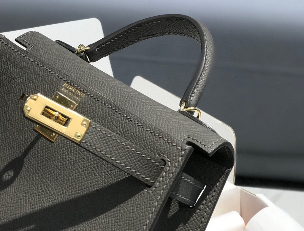 Hermes Kelly Mini 20 Dark Grey Epsom Gold Hardware Bag