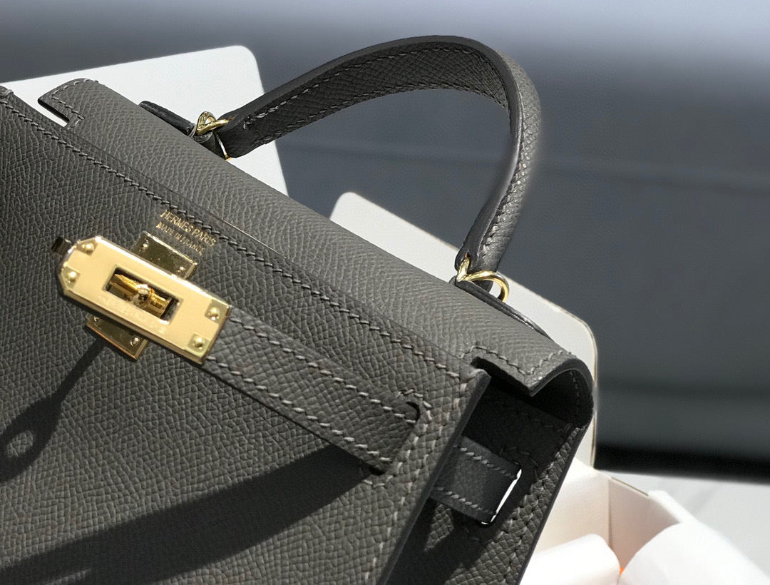 Hermes Kelly Mini 20 Dark Grey Epsom Gold Hardware Bag