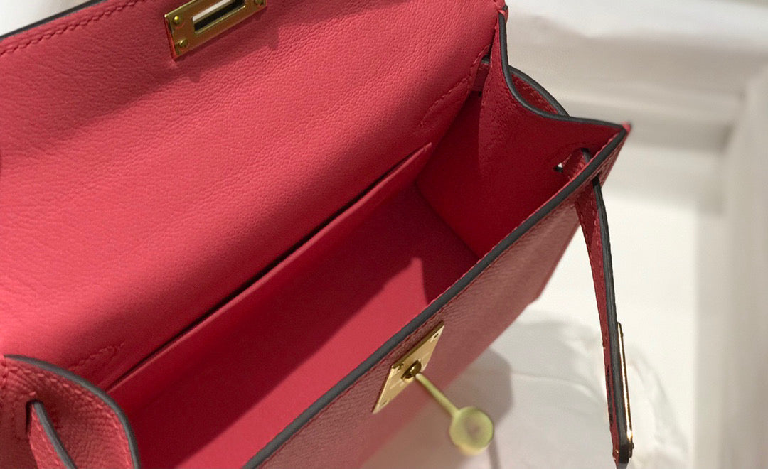 Hermes Kelly Mini 20 Dark Pink Epsom Gold Hardware Bag