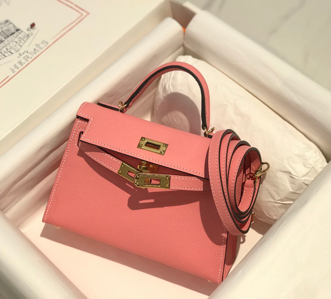 Hermes Kelly Mini 20 Pink Epsom Gold Hardware Bag