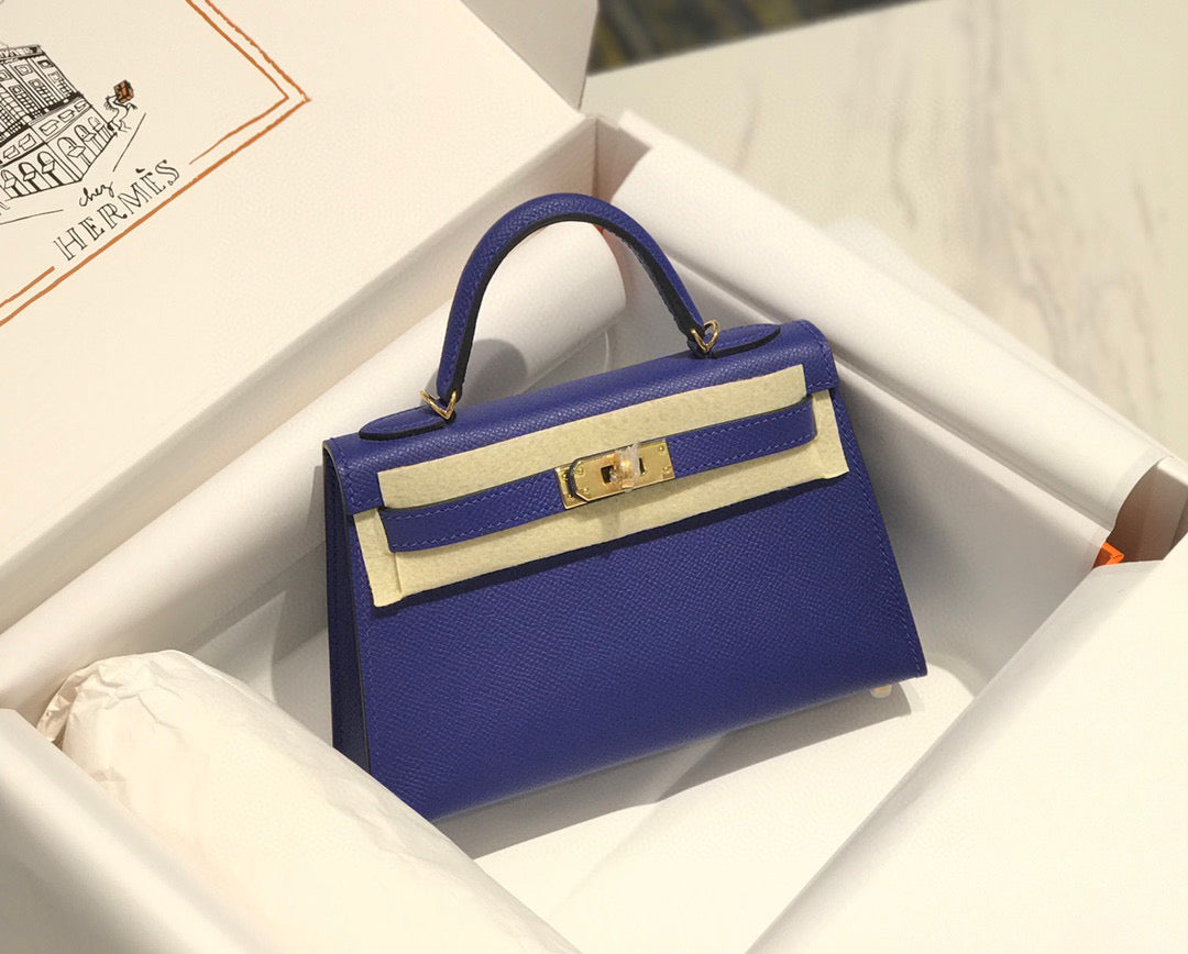 Hermes Kelly Mini 20 Blue Violet Epsom Gold Hardware Bag
