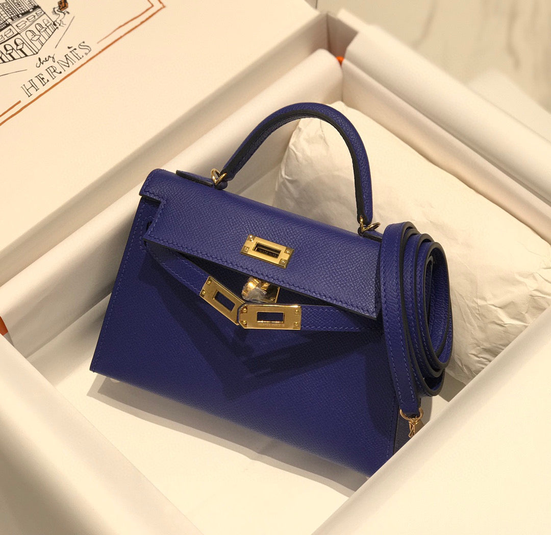 Hermes Kelly Mini 20 Blue Violet Epsom Gold Hardware Bag