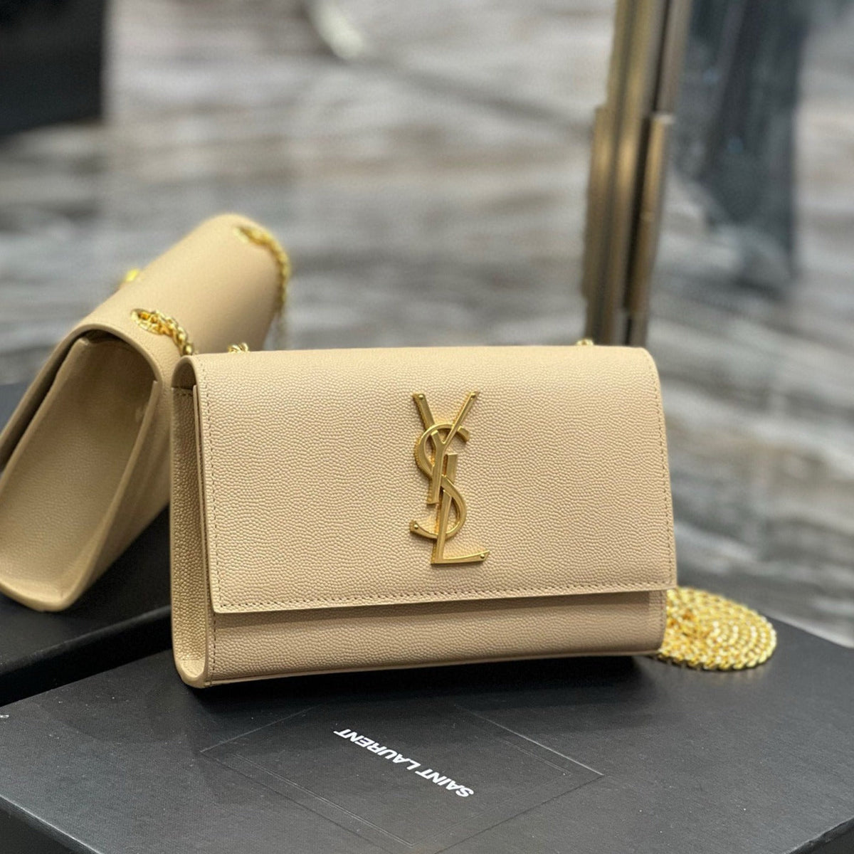 Saint Laurent Kate Small Tassel Bag in Satin Beige