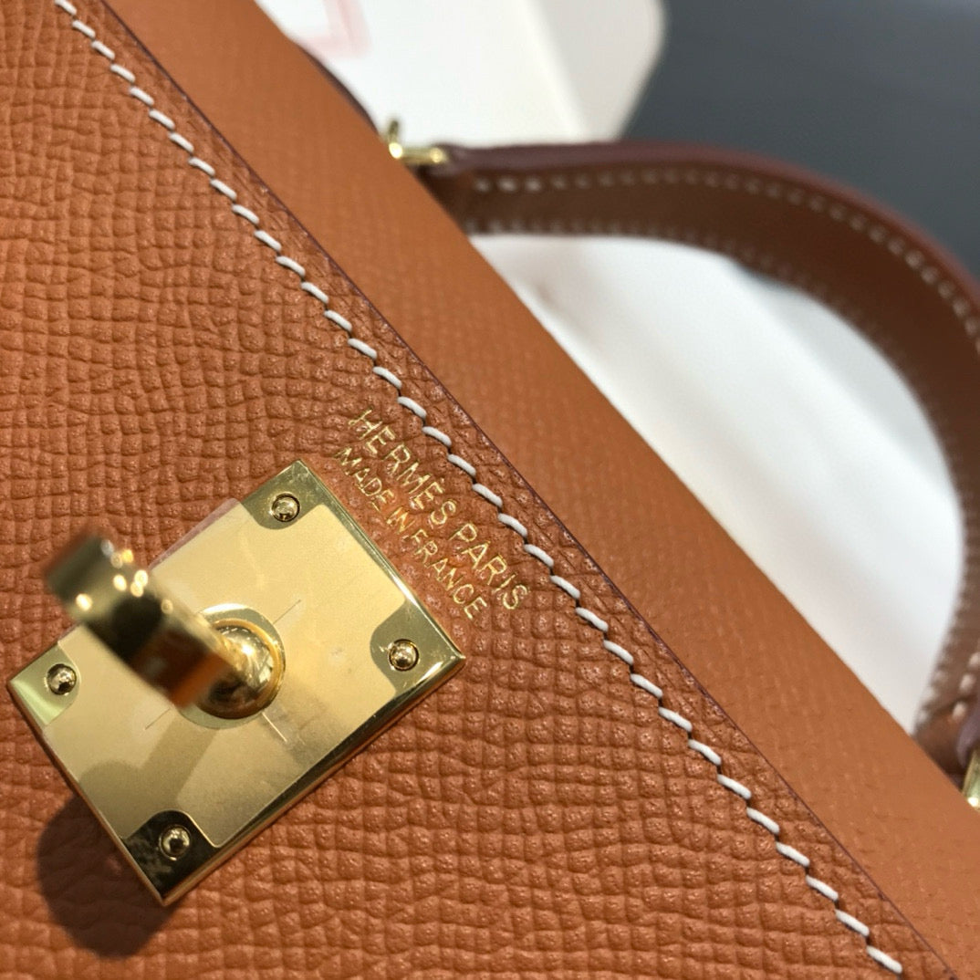 Hermes Kelly Mini 20 Golden Brown Epsom Gold Hardware Bag