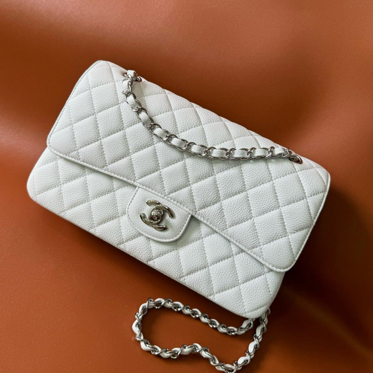 Chanel Flap Bag 25 in White Caviar Lambskin Silver Hardware