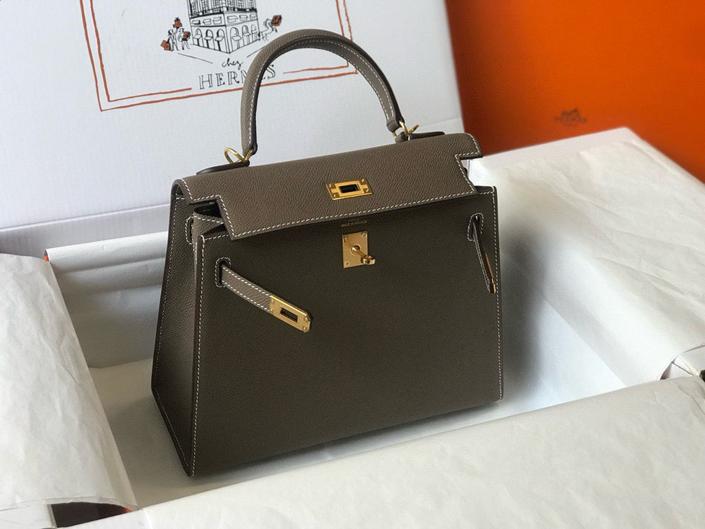 Hermes Kelly 25 Etoupe Epsom Leather Gold Hardware Bag