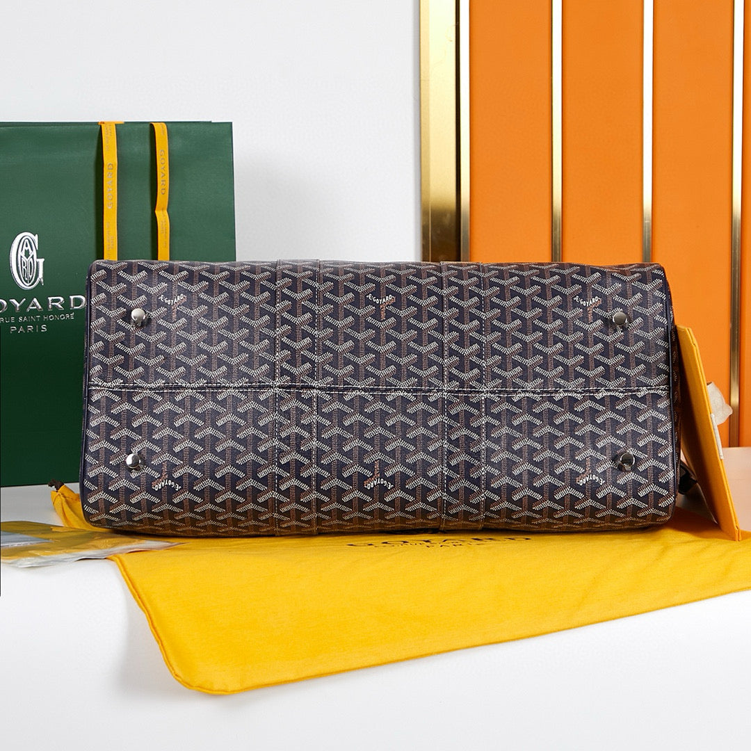 Goyard Boston 45 Bag in Navy Blue Goyardine Canvas and Calfskin Trim