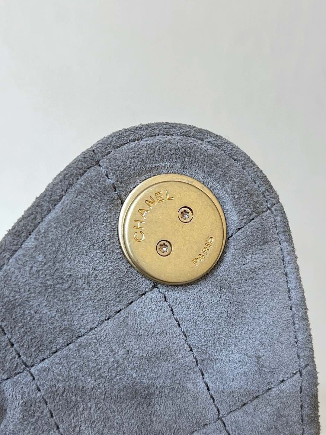 Chanel 25 Handbag in Grey 30 Suede Gold Hardware