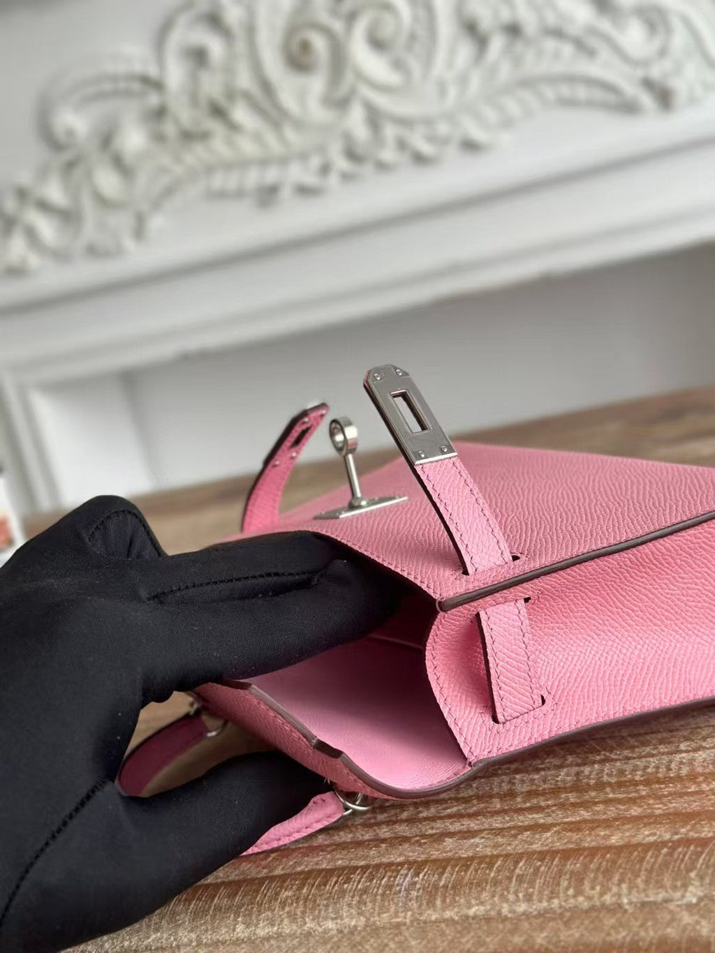 Hermes Kelly Mini 19 Light Pink Calfskin Silver Hardware Bag