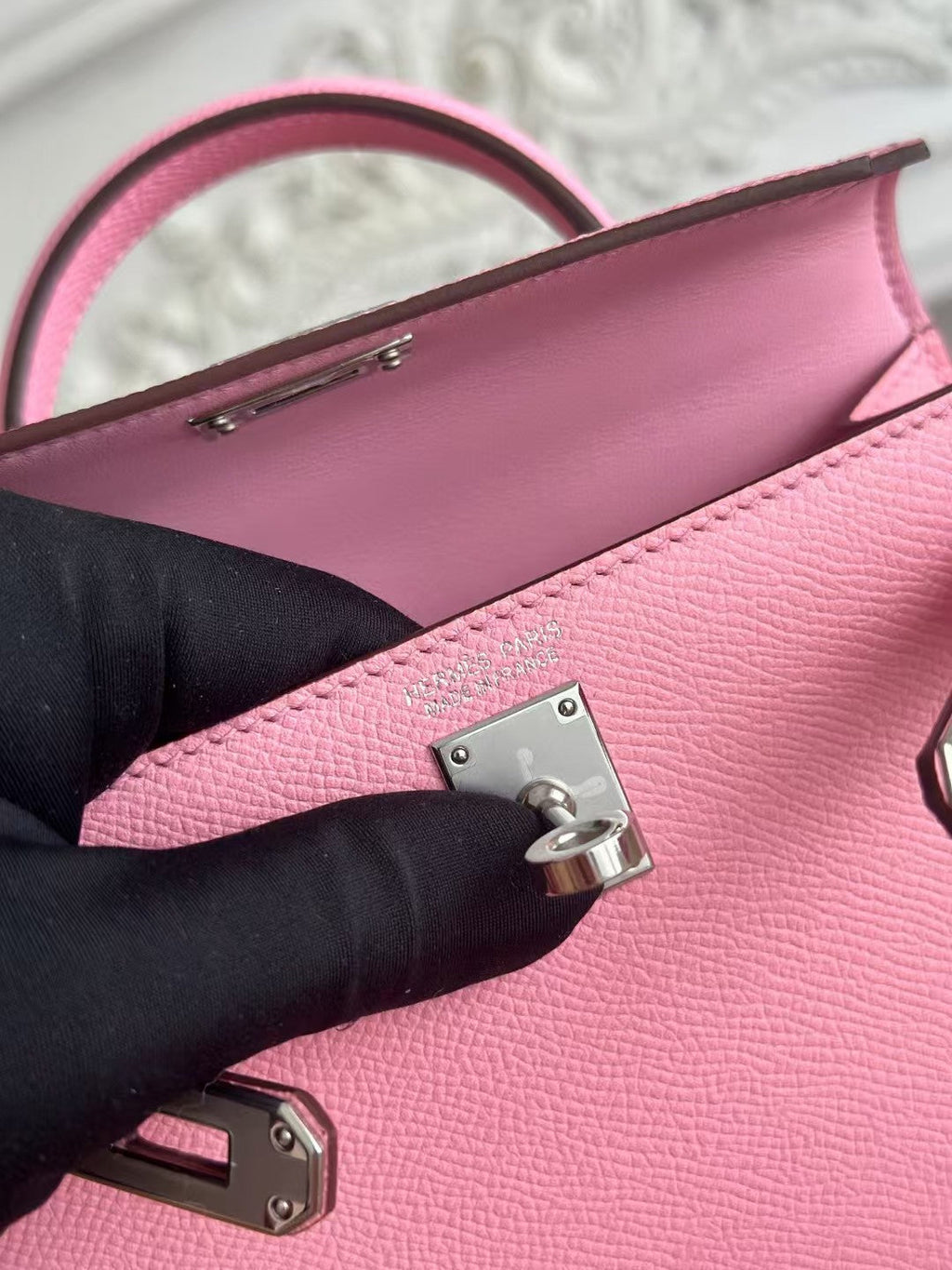 Hermes Kelly Mini 19 Light Pink Calfskin Silver Hardware Bag