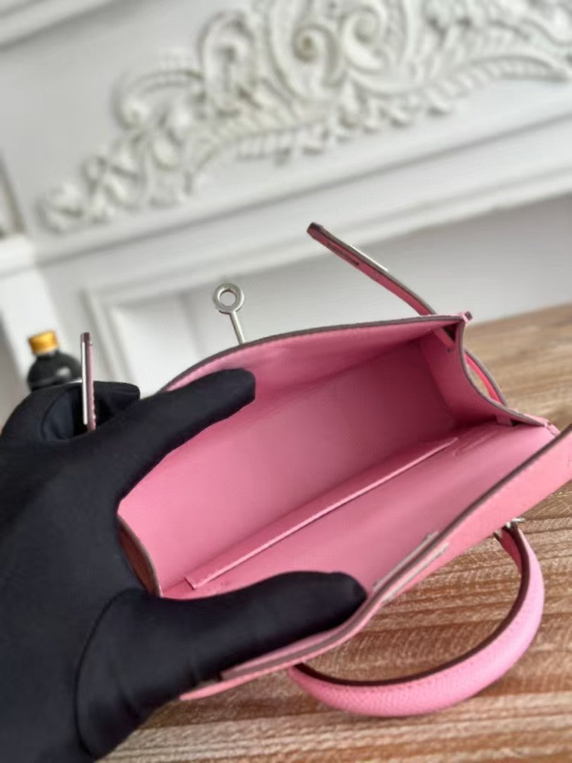 Hermes Kelly Mini 19 Light Pink Calfskin Silver Hardware Bag