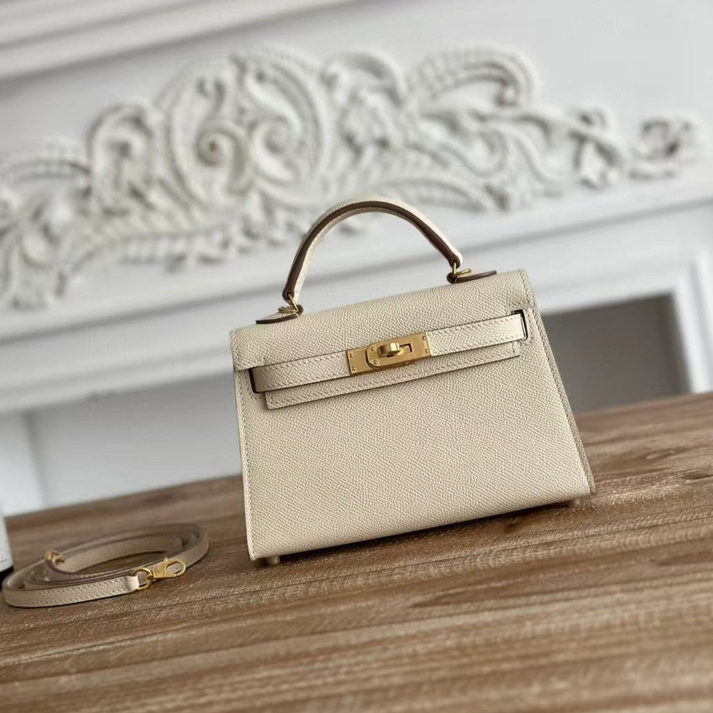 Hermes Kelly Mini 19 White Calfskin Gold Hardware Bag
