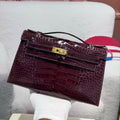 Hermes Kelly Mini 22 Bordeaux Red American Alligator Gold Buckle Bag
