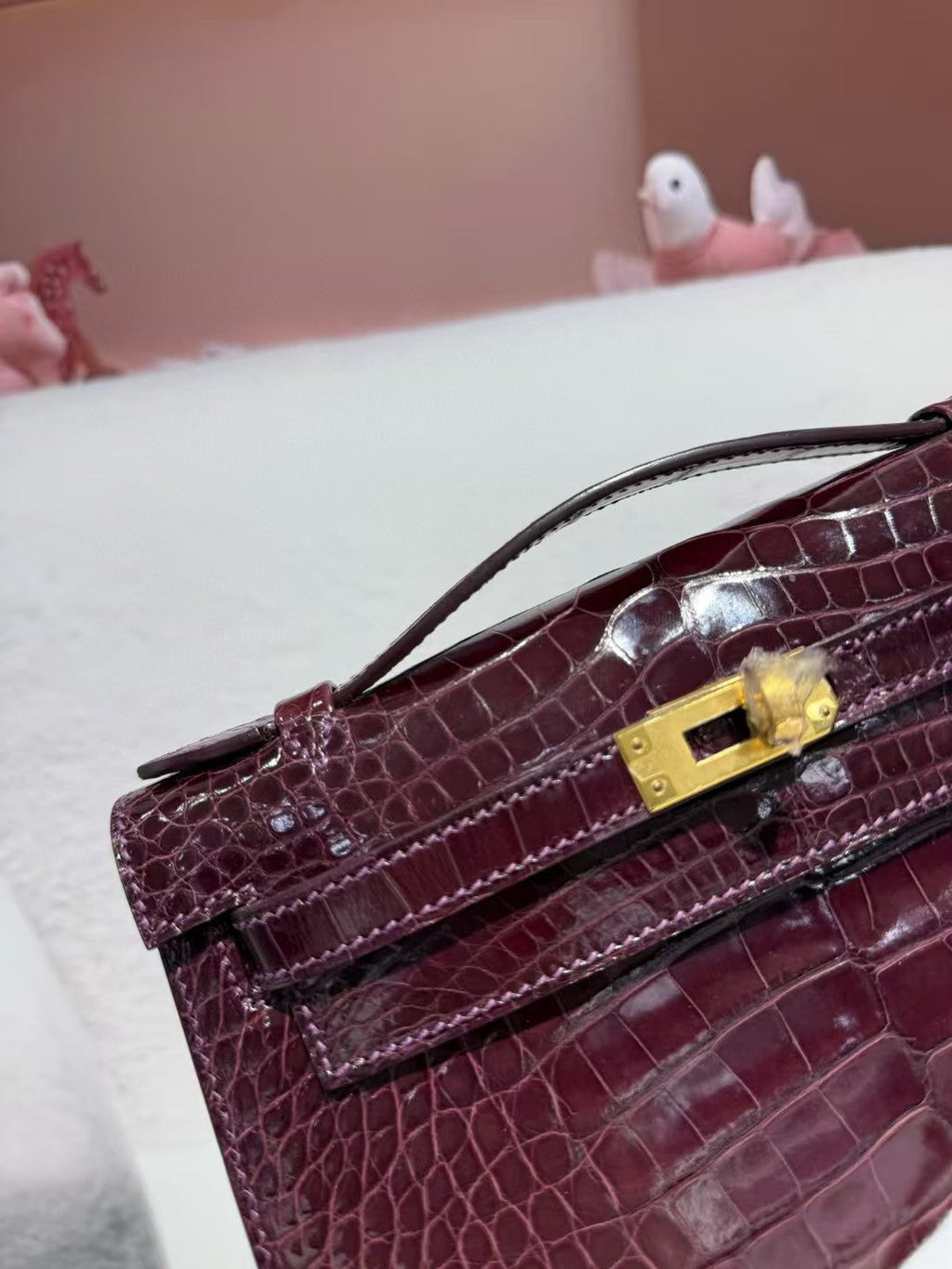Hermes Kelly Mini 22 Bordeaux Red American Alligator Gold Buckle Bag