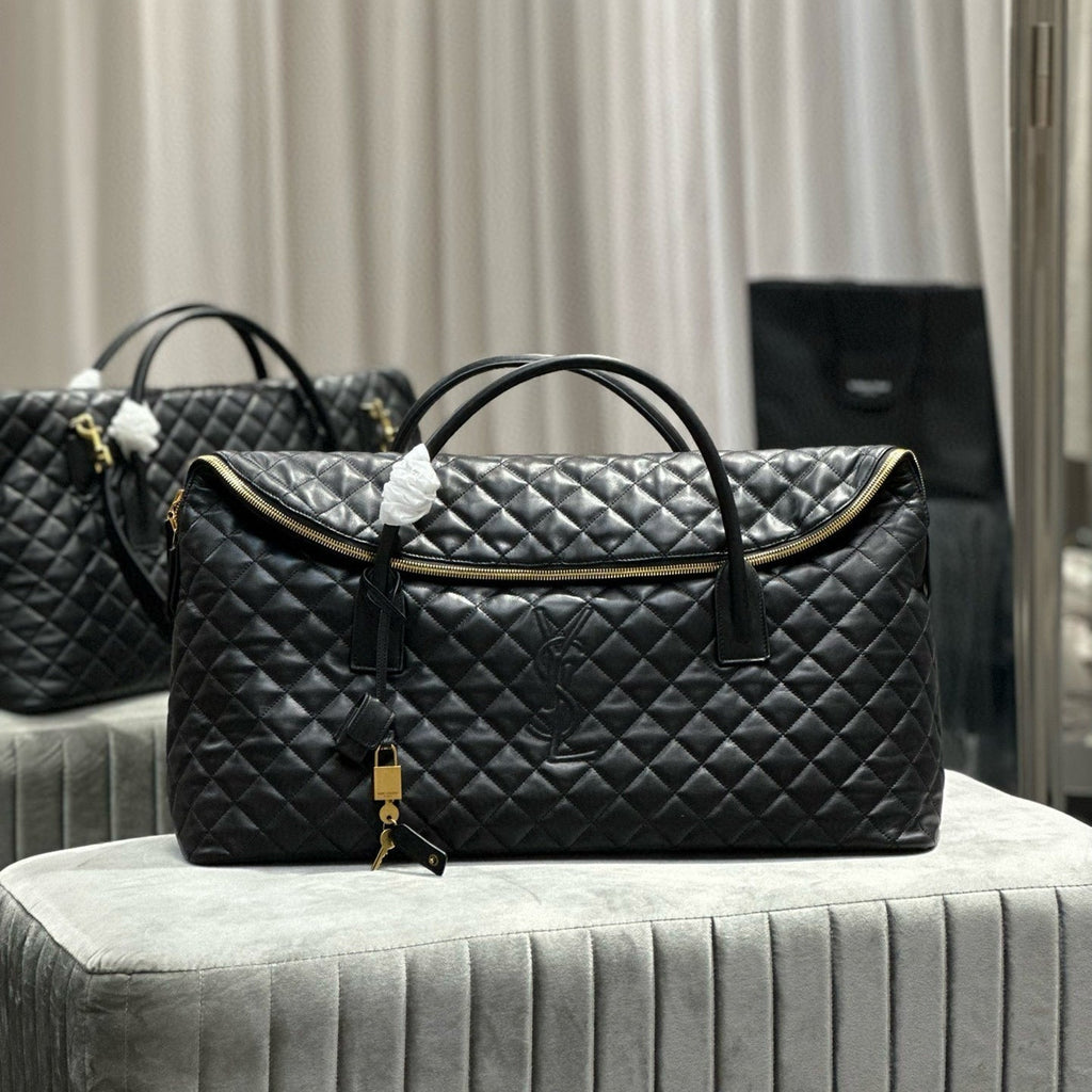 Saint Laurent Es Giant 56 Black Cowhide Leather Travel Bag