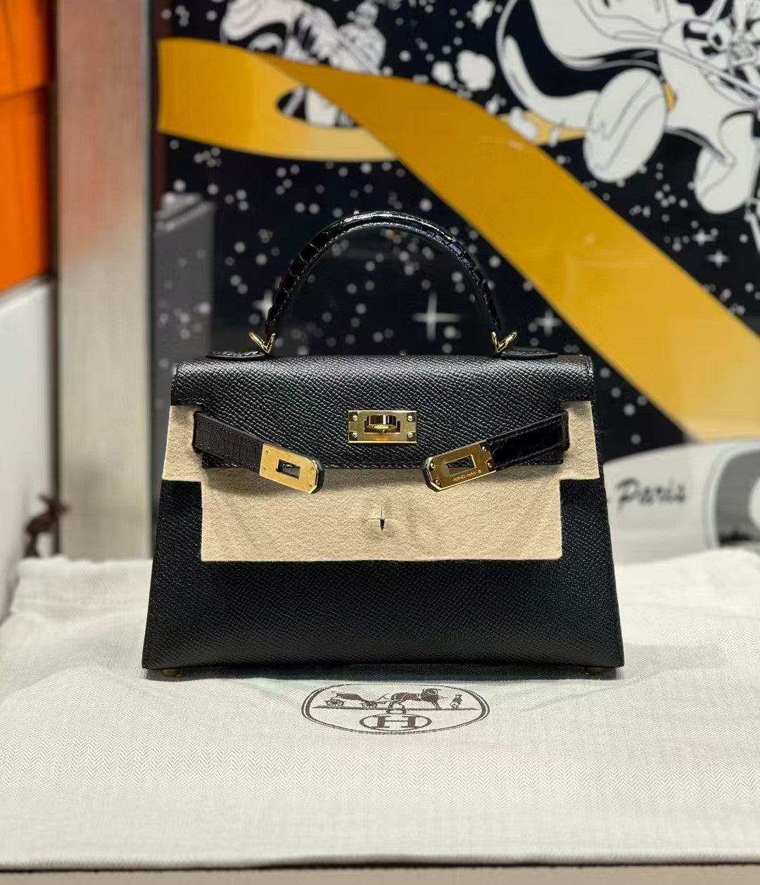 Hermes Kelly Mini 19 Black Togo Lether Gold Hardware Bag