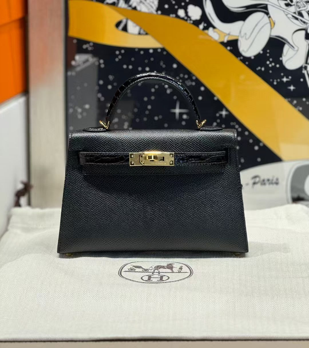 Hermes Kelly Mini 19 Black Togo Lether Gold Hardware Bag