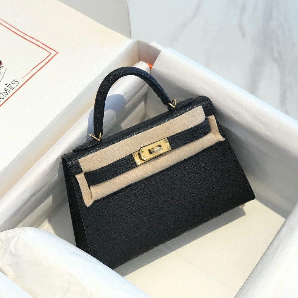 Hermes Kelly Mini 19 Black Epsom Calfskin Gold Hardware Bag