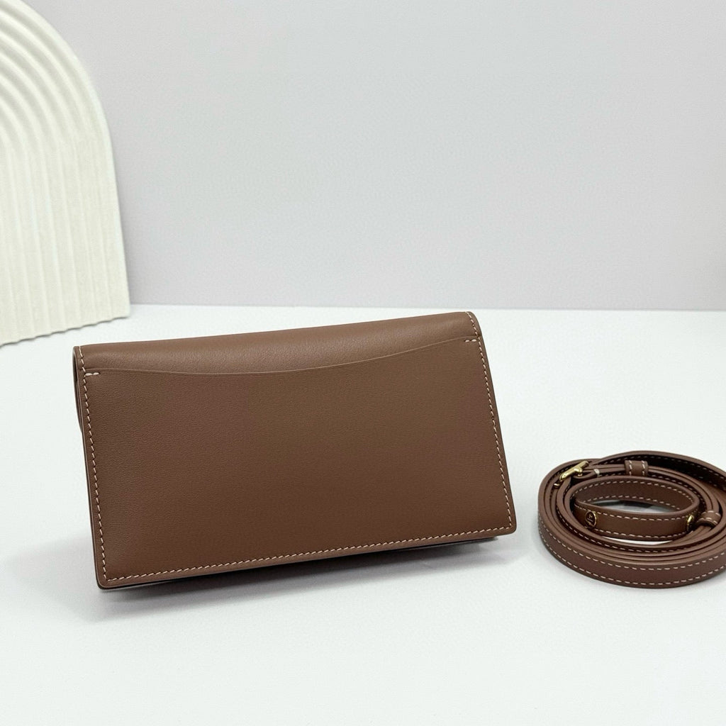 Loro Piana Extra Pochette 18 in Caramel Sugar Calfskin Gold Hardware Bag