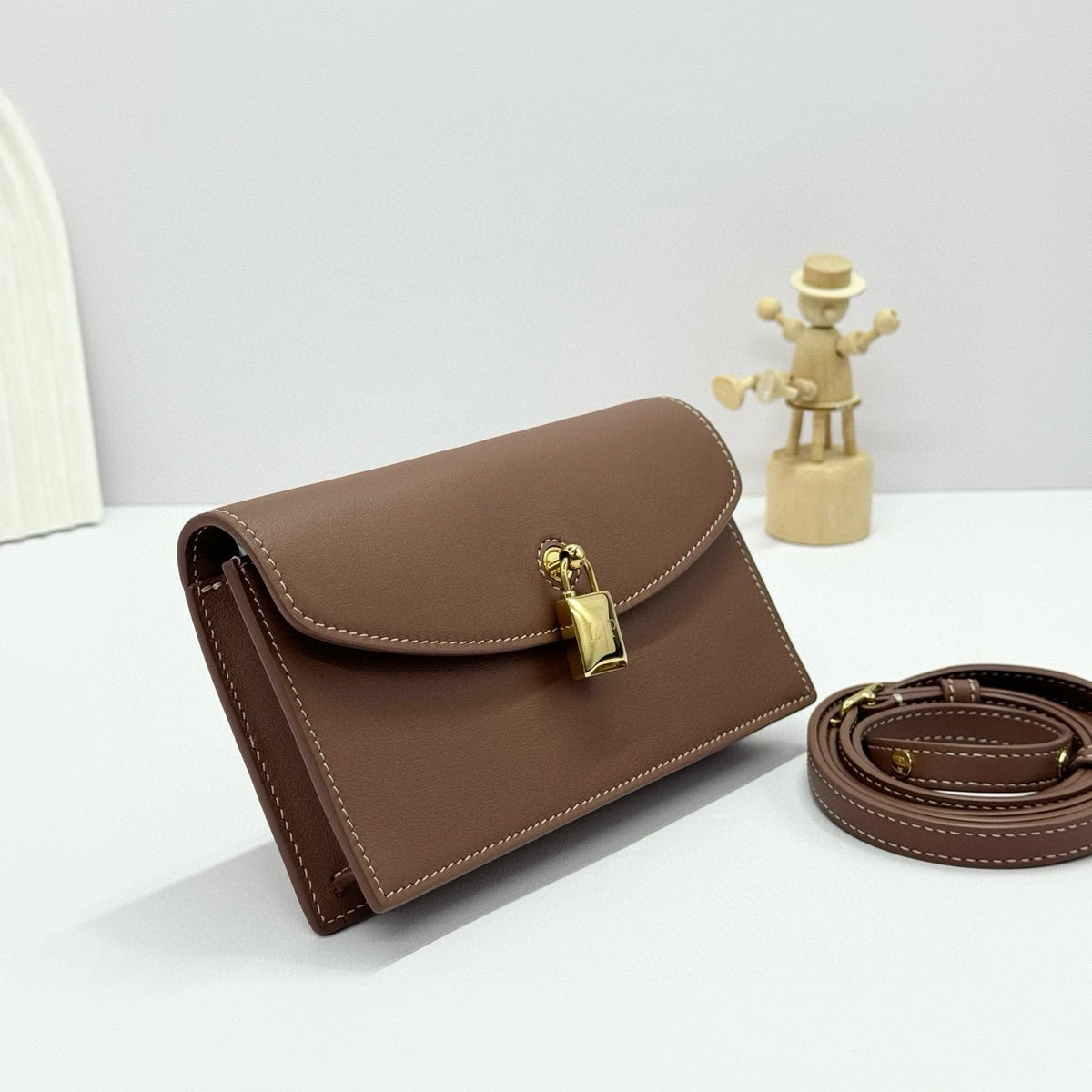 Loro Piana Extra Pochette 18 in Caramel Sugar Calfskin Gold Hardware Bag