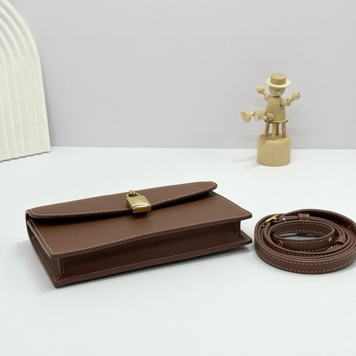 Loro Piana Extra Pochette 18 in Caramel Sugar Calfskin Gold Hardware Bag