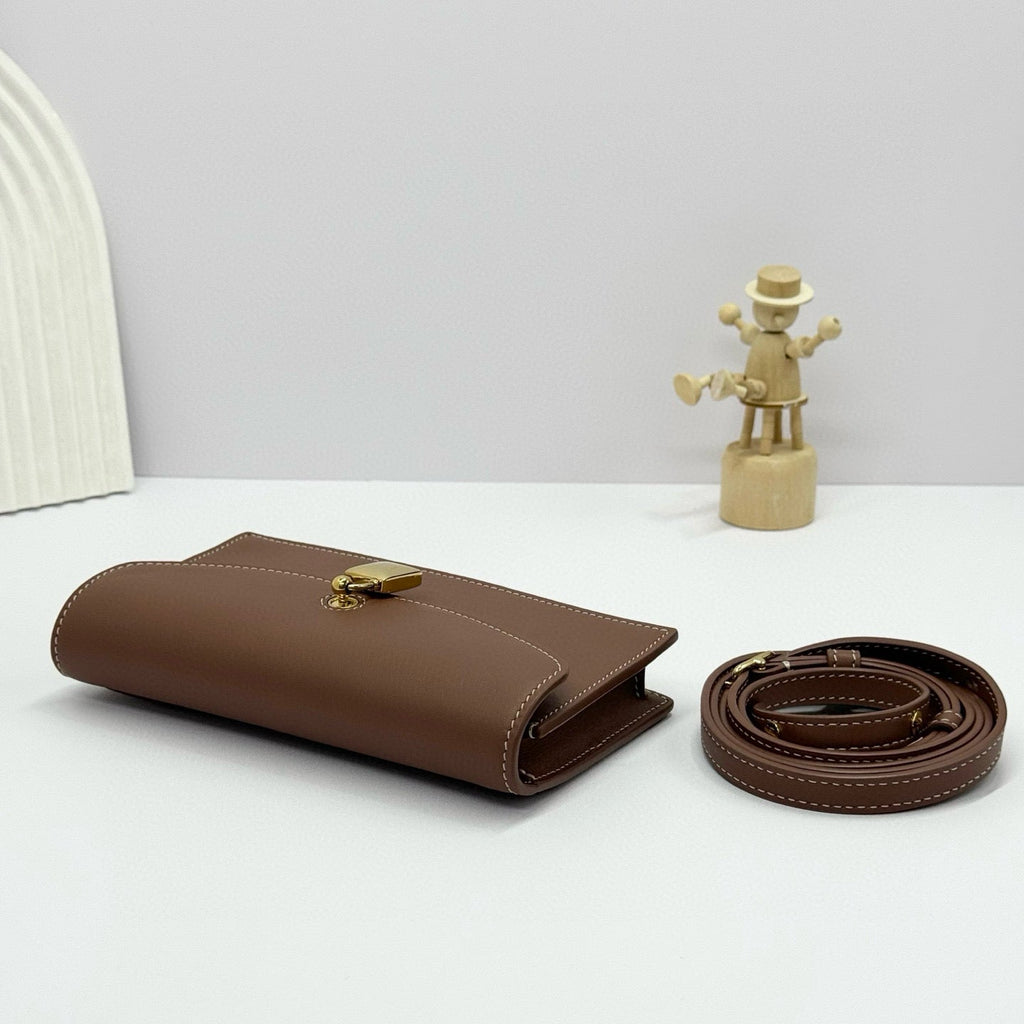 Loro Piana Extra Pochette 18 in Caramel Sugar Calfskin Gold Hardware Bag