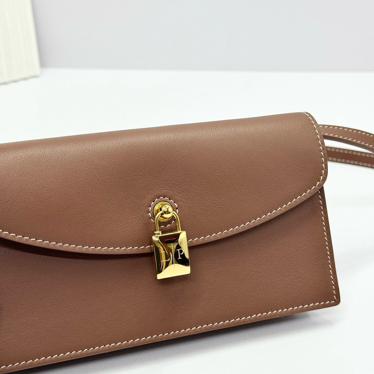 Loro Piana Extra Pochette 18 in Caramel Sugar Calfskin Gold Hardware Bag