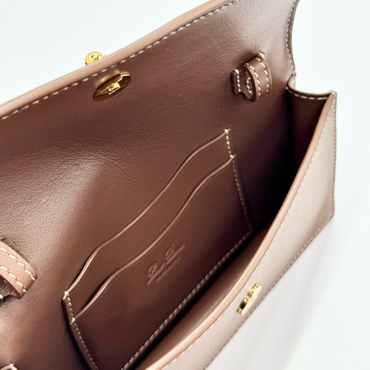Loro Piana Extra Pochette 18 in Caramel Sugar Calfskin Gold Hardware Bag