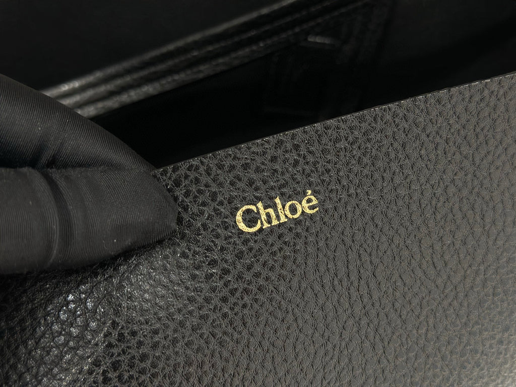 Chlo Spin Tote Bag in Black Grained Leather
