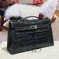 Hermes Kelly Mini 22 in Black American Alligator Silver Buckle Bag