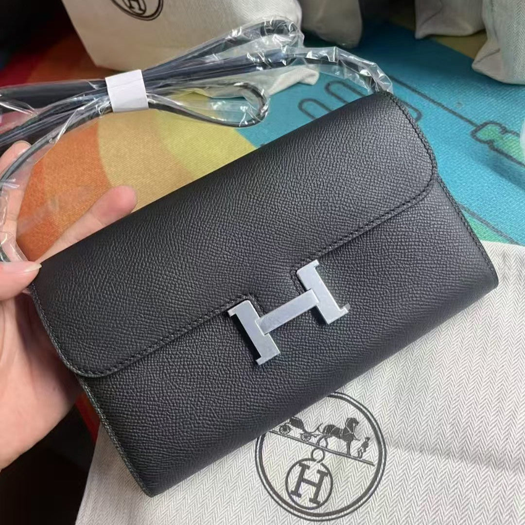 Hermes Constance Shoulder Bag in Black Calfskin