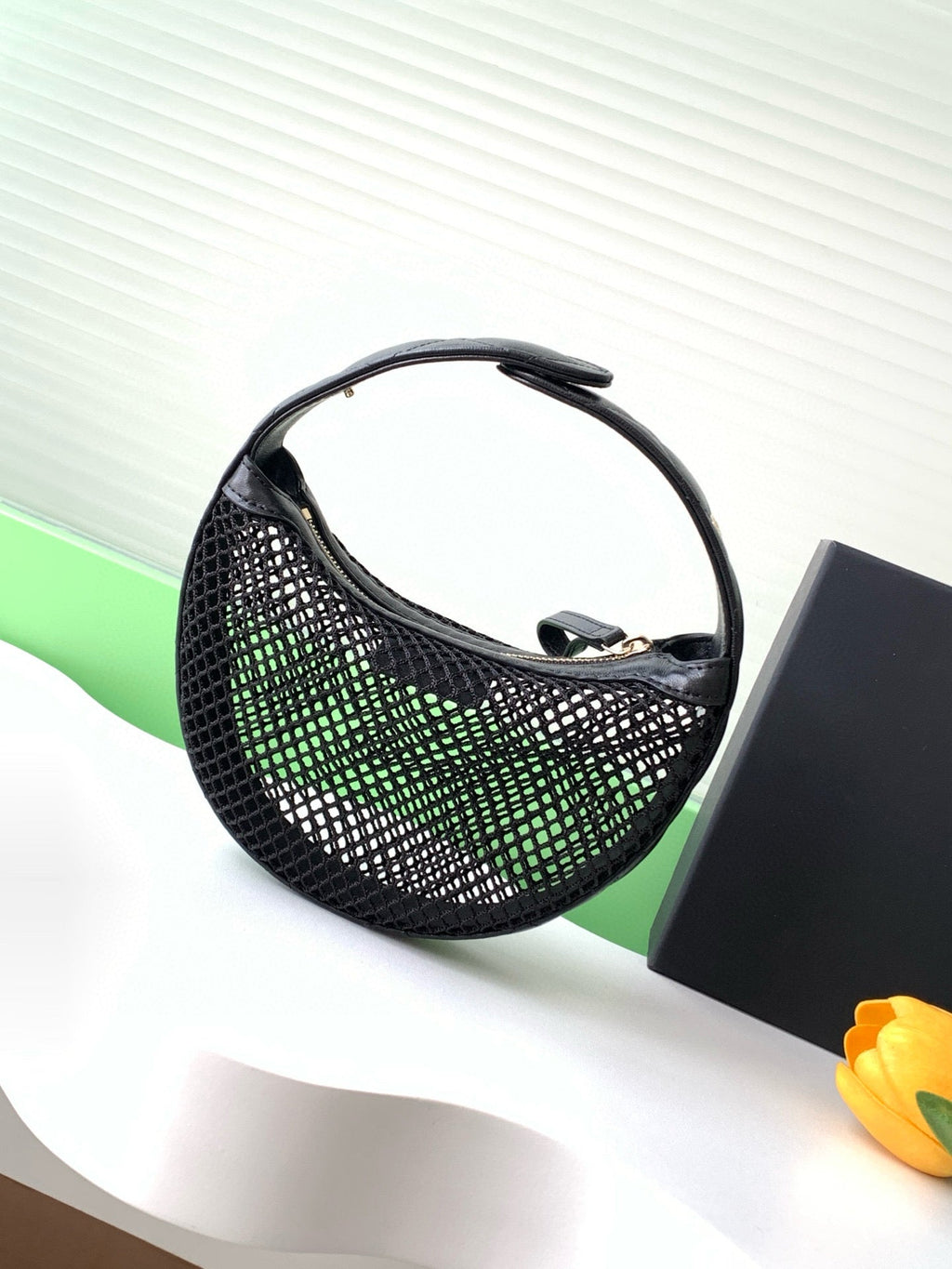 Chanel 25S Pouch in Black Lambskin with Mesh Gold Hardware