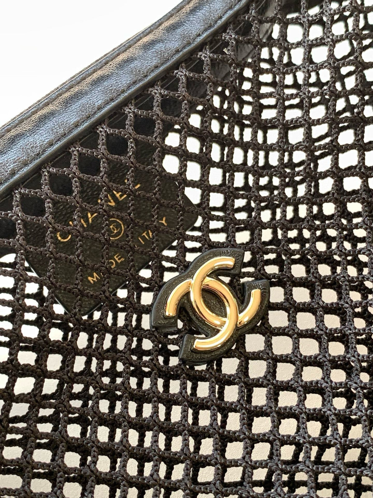 Chanel 25S Pouch in Black Lambskin with Mesh Gold Hardware