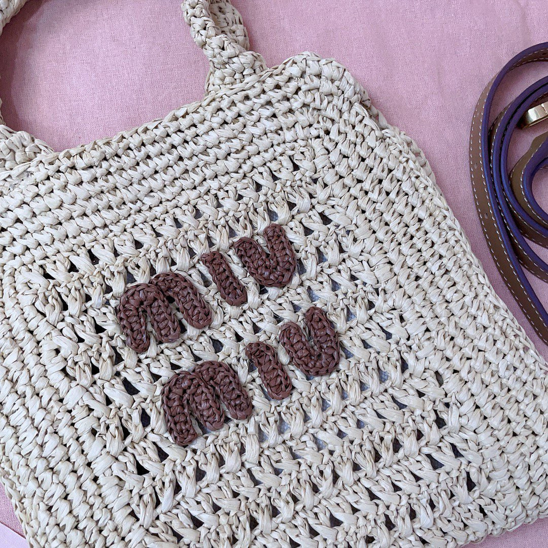 Crochet Tote Bag 23 in Natural Woven Raffia