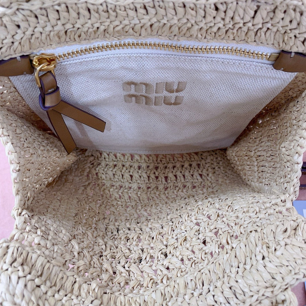 Crochet Tote Bag 23 in Natural Woven Raffia