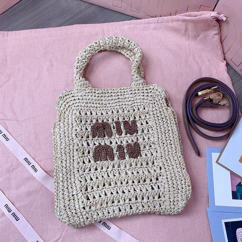 Crochet Tote Bag 23 in Natural Woven Raffia