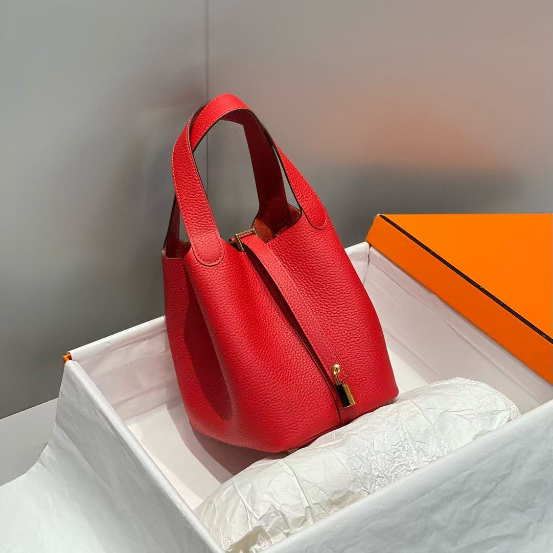 Hermes Picotin Lock 18 Red Calfskin Bag
